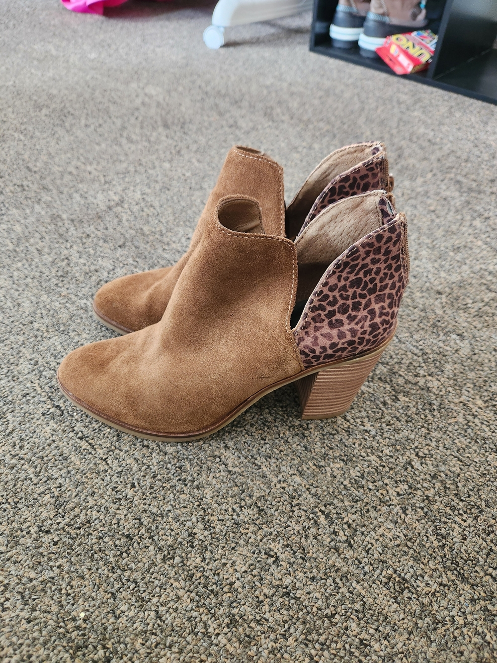 Dolce Vita Women's Suede Ankle Booties with Leopard Accent - Brown 7.5